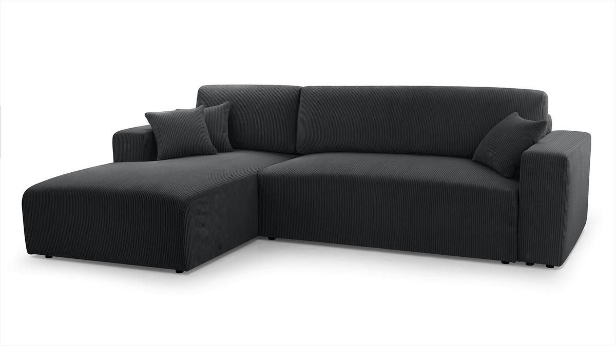 ECKSOFA L Form Catea Dunkelgrau 279/145/84 cm Links mit Schlaffunktion - Dunkelgrau/Schwarz, Kunststoff/Textil (145/279cm) - AX Living