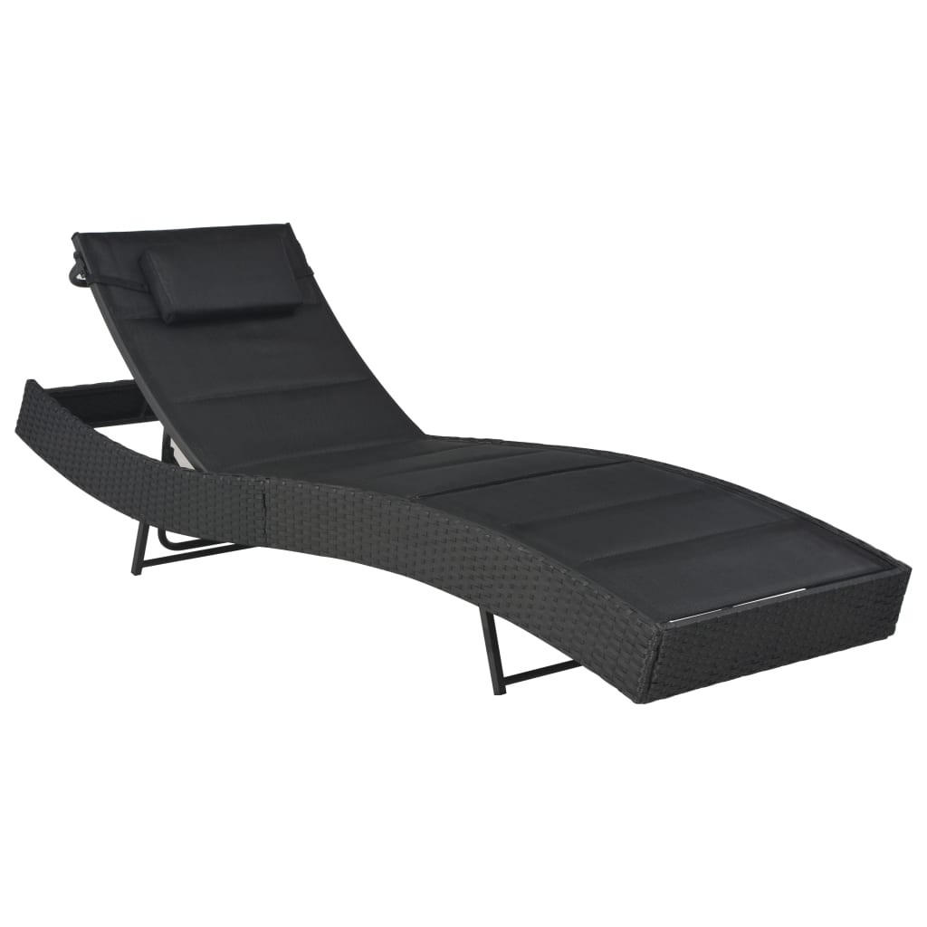 SONNENLIEGE Poly Rattan und Textilene Schwarz - Schwarz, Kunststoff (70/91.5/213cm) - furnicato