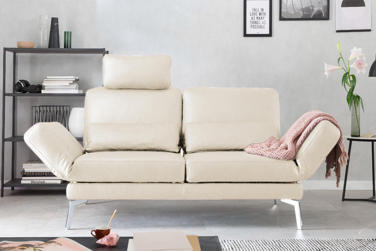 LEDERSOFA HURRICANE Weiß Leder - Silberfarben/Weiß, Leder (170/87/141cm) - KAWOLA