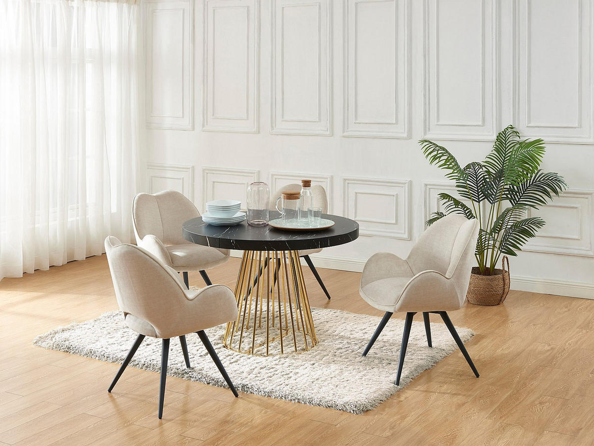 ESSTISCH ausziehbar - 2 bis 12 Personen - MDF & Stahl - Marmor-Optik Schwarz & Goldfarben - FIRELA - Goldfarben/Schwarz, Holz (260/110/76cm) - Vente-Unique