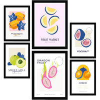 POSTER Set Mit 6 Lebensmittel Und Ernährungs Seltene Früchte Natur Und Ernährungs Für Innenarchitektur A3 & A4 Schwarzer Rahmen - Schwarz, Papier (29/3cm) - Nacnic