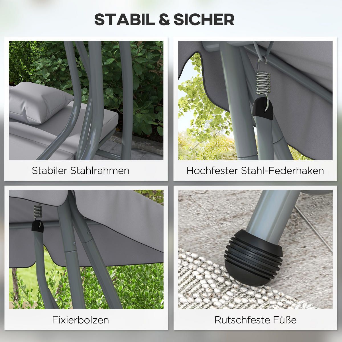 HOLLYWOODSCHAUKEL, Stahl, Grau, 200L x 120B x 164H cm - Grau, Metall (120/164/200cm) - Outsunny