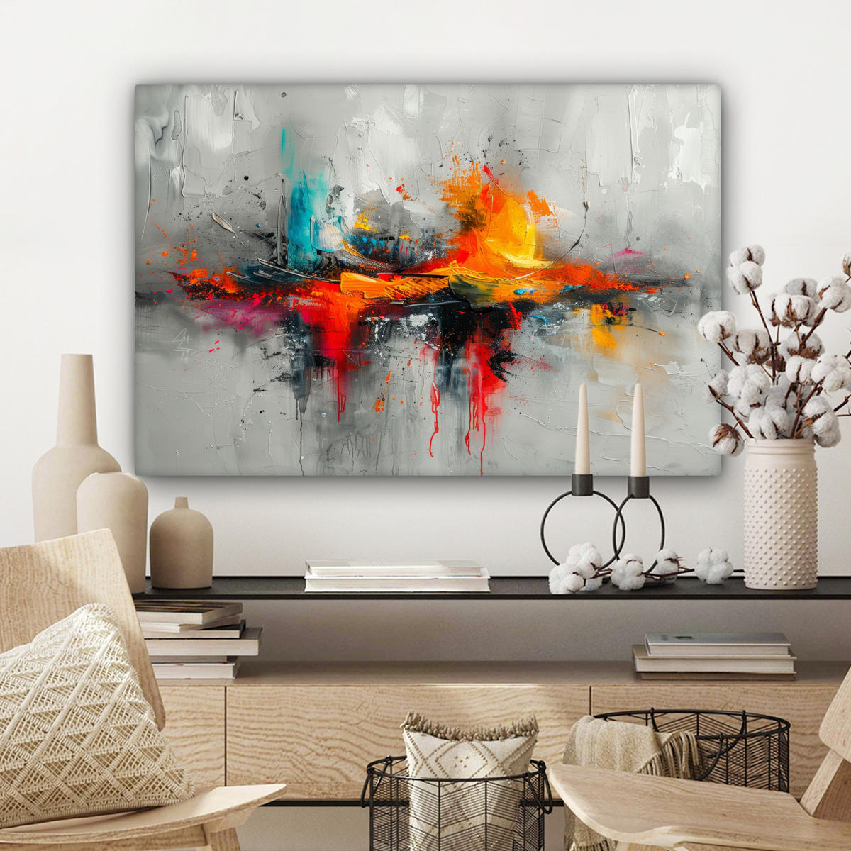 LEINWANDBILD Moderne Kunst - Orange - Grau - Abstrakt Gemälde 60x40 cm - Hellgrau, Textil (60/40cm) - MuchoWow