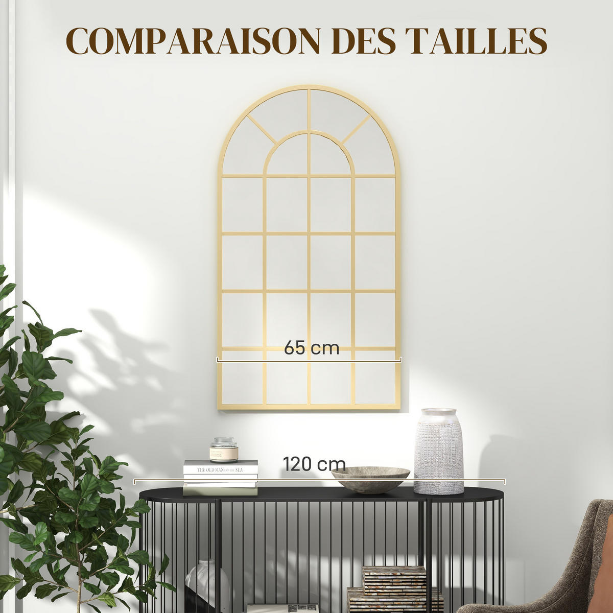 WANDSPIEGEL DE-14330 industrielles Fenster-Design 110x65 cm Gold - Goldfarben, Metall (100/65/2.5cm) - ComfortXL