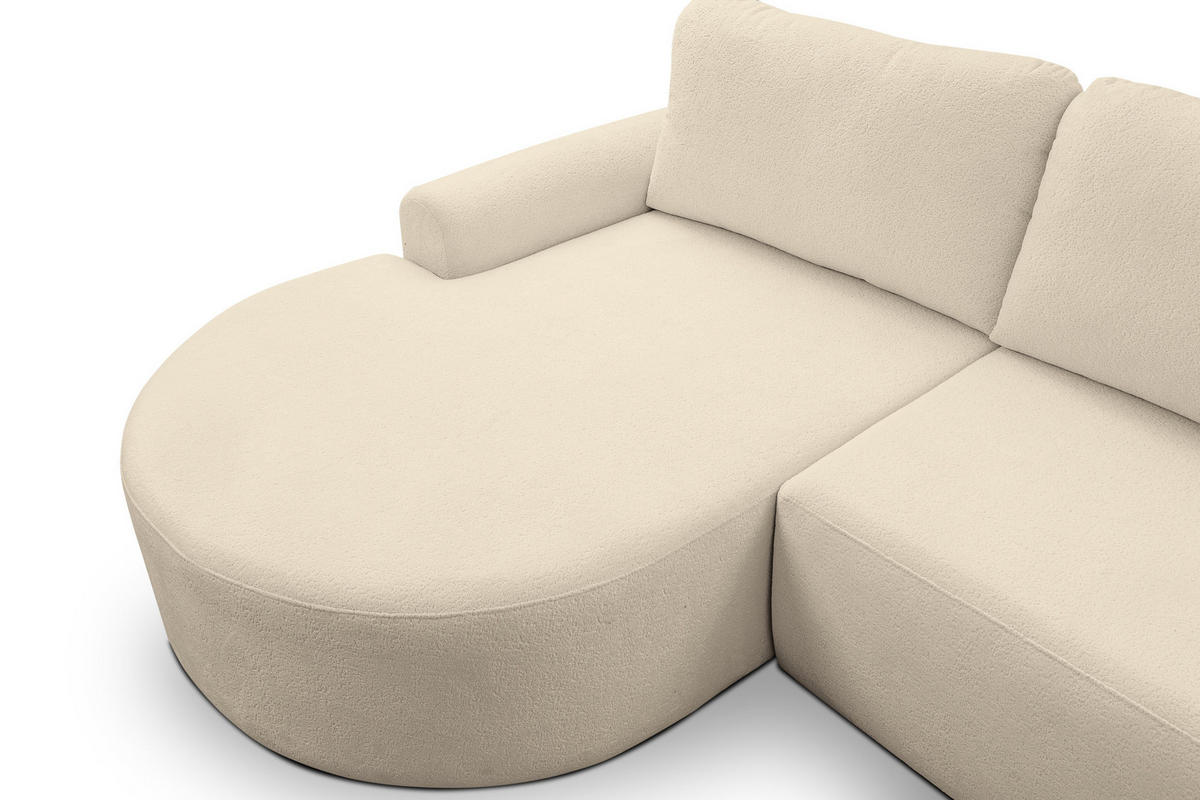 ECKSOFA Dream in L-Form mit Schlaffunktion und Bettkasten, Farbe: Beige, Bouclé-Stoff, Ottomane Links - Beige, Textil (136/260cm) - VENASI MÖBEL