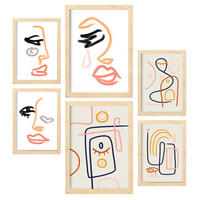 POSTER Set Mit 6 Stille Heuert In Weibliche Zusammenfassung A3 & A4 Rahmen Aus Hellem Holz - Beige, Papier (29/3cm) - Nacnic