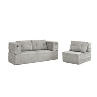 SCHLAFSOFA aus Stoff Hellgrau klappbar als 2-in-1 Modulsystem mit Sessel und Seitentaschen - Hellgrau, Textil (199/39/194cm) - Modfu