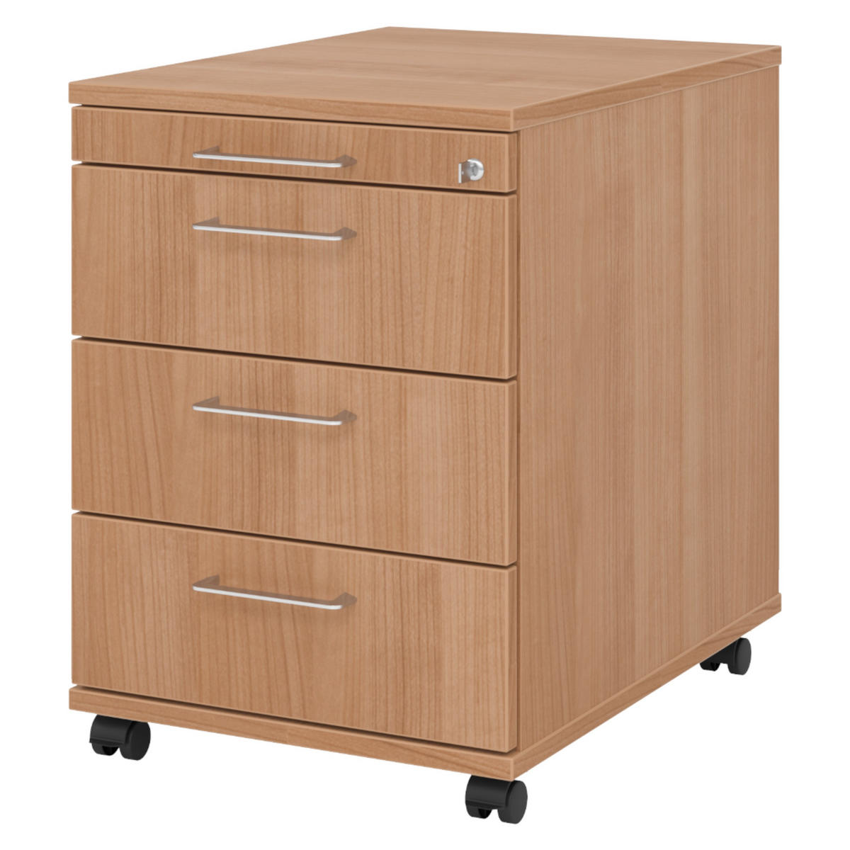 ROLLCONTAINER - 3 Materialschubladen 58/42,8/59 cm in Nussbaumfarben Bügelgriff (Metall) - Nussbaumfarben, Holzwerkstoff (42.8/59/58cm) - bümö