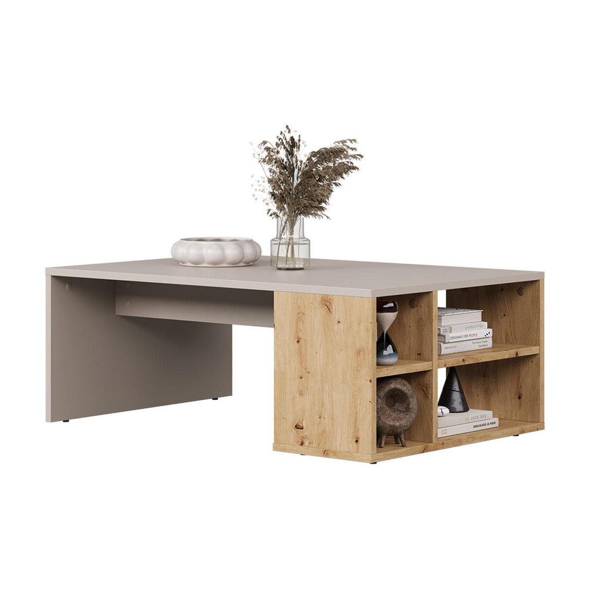 COUCHTISCH Danny Cashmere 90 x 60 cm mit Regalen - Kaschmir/Eiche Artisan, Holzwerkstoff (60/90/33.6cm) - Vicco