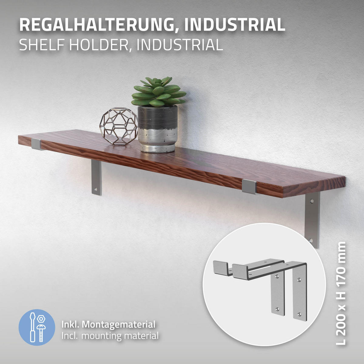 REGALHALTERUNG 2er Set - Grau, Metall (14.5/4/20cm) - ML-DESIGN