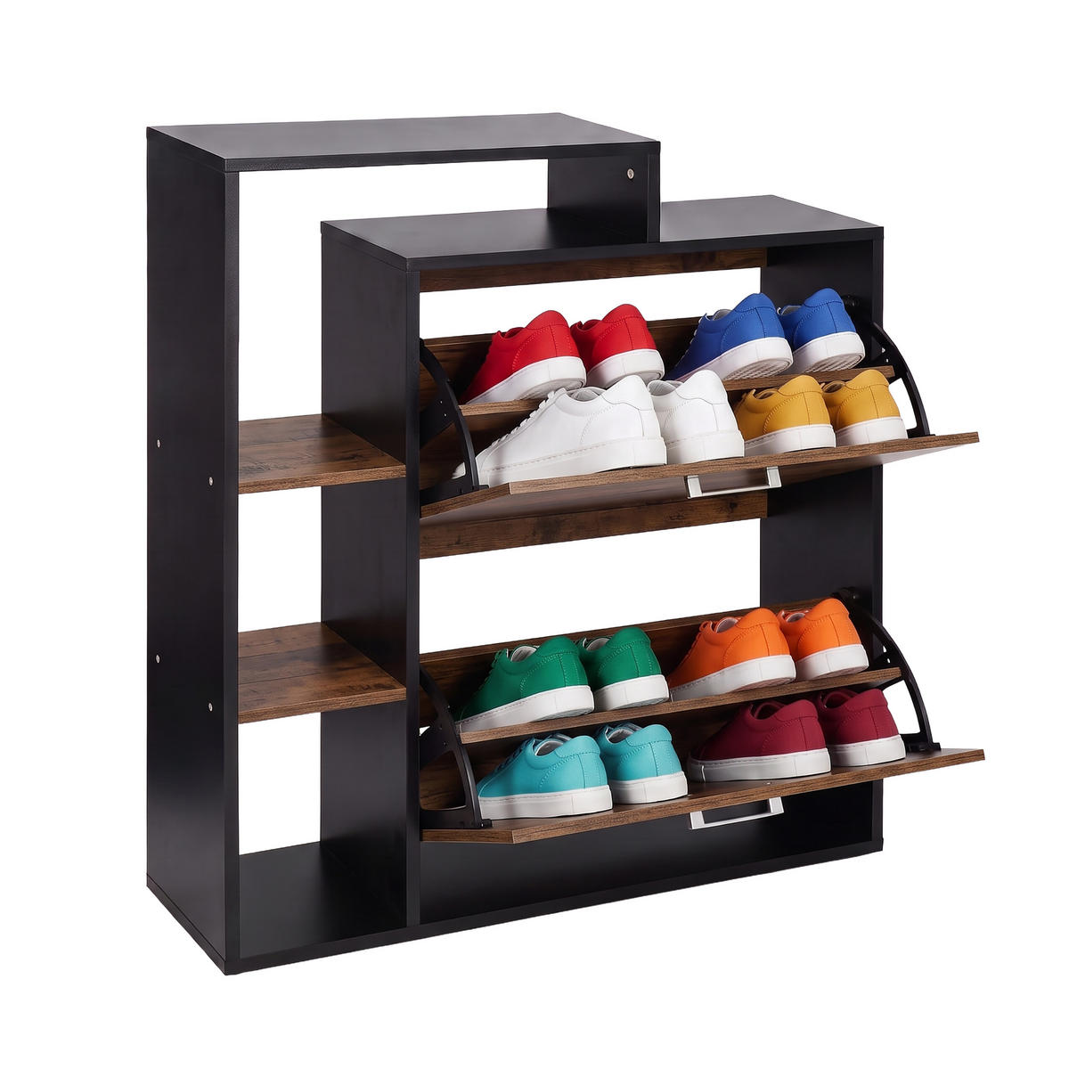 SCHUHSCHRANK Schwarz industriell 2 Klappen - Multicolor, Holzwerkstoff/Kunststoff (80/90/23.5cm) - Relaxdays