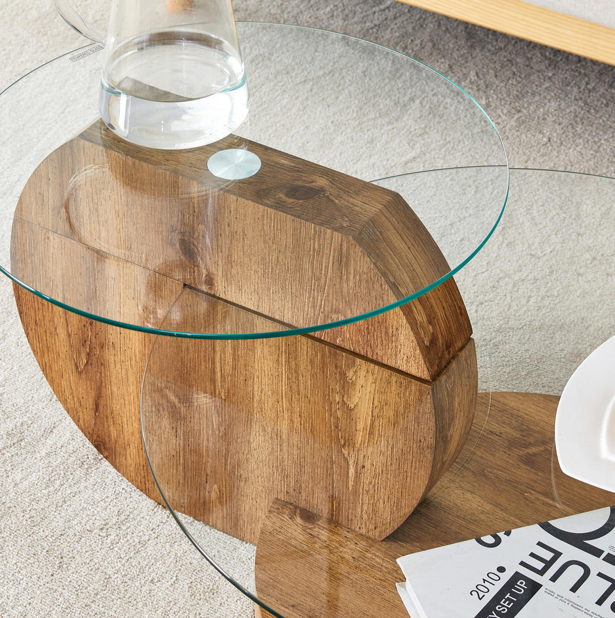 COUCHTISCH 69,8 cm aus Glas und MDF mit Ablagen in Holzoptik - Klar, Holzwerkstoff (69.8/69.8/49.8cm) - Flora Grace