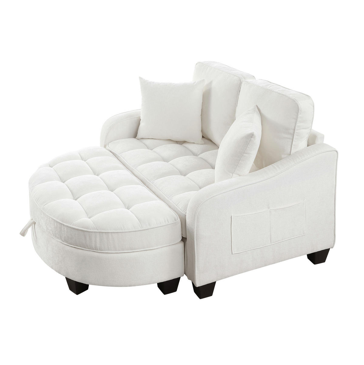 RÉCAMIERE 2-in-1 mit Hocker 132 x 129 x 93 cm Eukalyptusholz Beige - Beige, Holzwerkstoff (129/93/132cm) - Meubliv