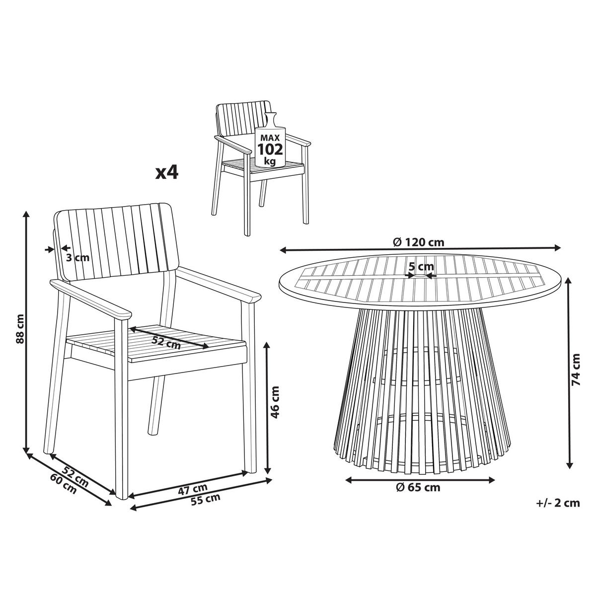 GARTENMÖBEL-SET 4-Sitzer Heller Holzfarbton Agello - Hellbraun, Holz - Beliani