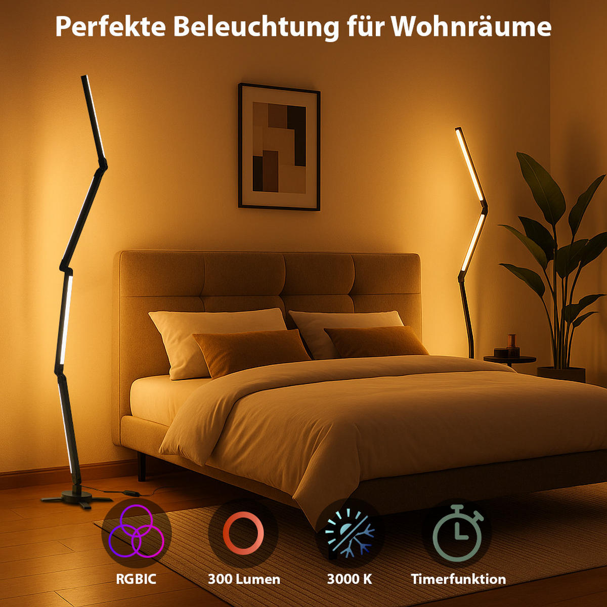 LED-STEHLAMPE - RGBIC mit faltbarem Design und Musiksteuerung für modernes Ambiente im Wohnzimmer und Schlafzimmer - Weiß, Kunststoff (28/28/176cm) - Northpoint