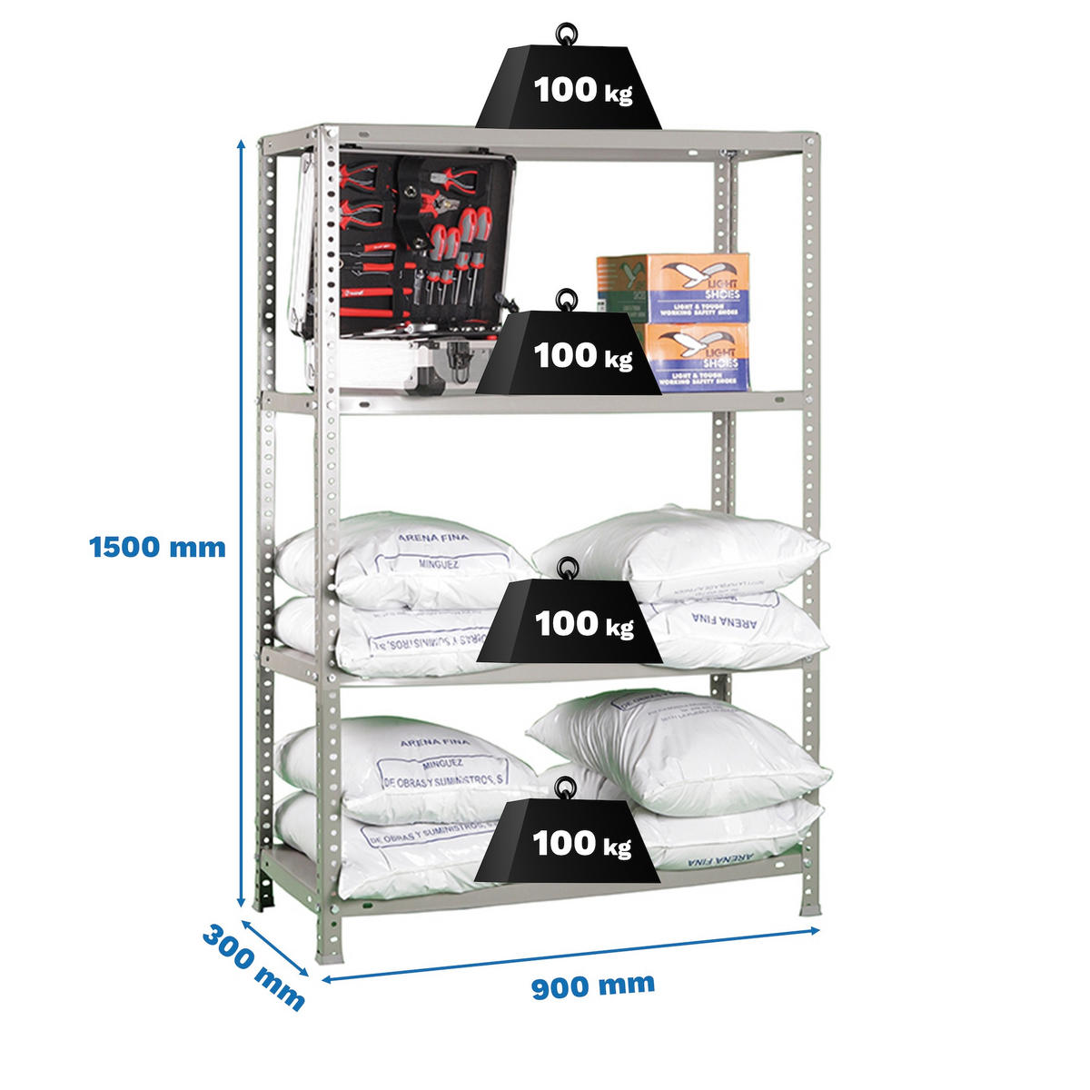 SCHRAUBREGAL PANDA MID | HxBxT 150x90x30cm | 4 Fachböden | Fachlast 100kg | Grau - Grau, Metall (90/150/30cm) - PROREGAL