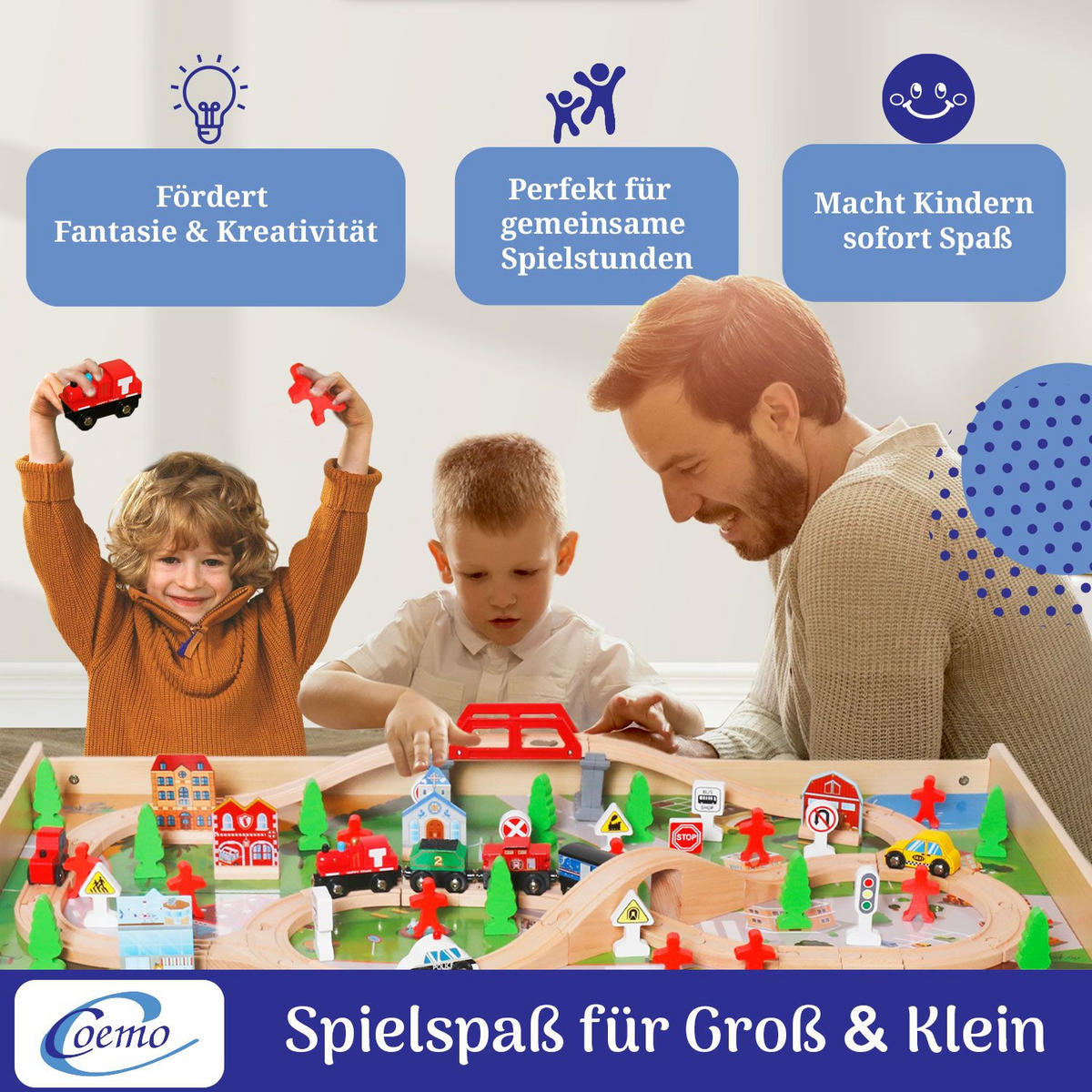 SPIELTISCH MIT HOLZEISENBAHN 90-tlg. Set Tisch Farbe Natur - Naturfarben, Holzwerkstoff (57/98cm) - Coemo