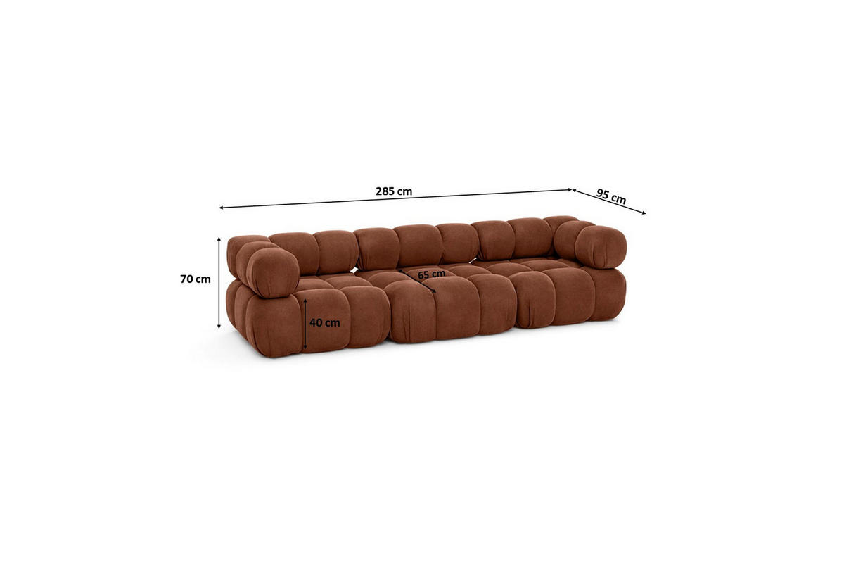 COUCH, 3-Sitzer Modular, Veloursstoff Salvador, Dunkelbraun, Selia - Dunkelbraun, Holz (285/70/95cm) - Kaiser Möbel