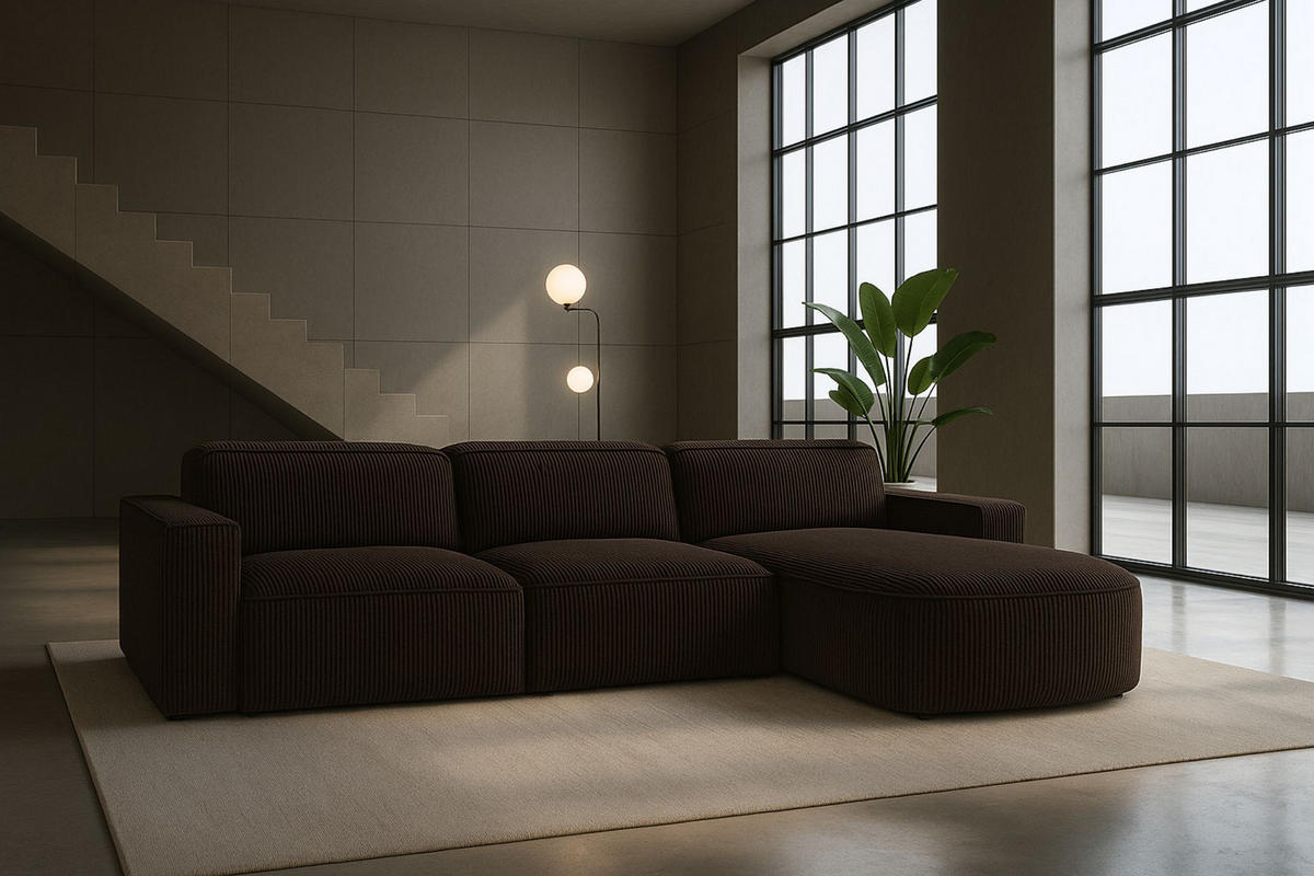 ECKSOFA Cursal Round L-Form, Stoff Poso, Braun, Rechts - Braun, Holz (284/166cm) - Kaiser Möbel