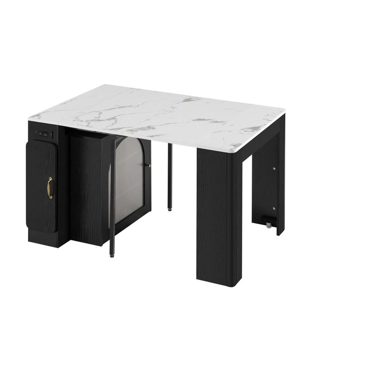 KÜCHENINSEL 83/39,6-149,6/77 cm in Weiß/Schwarz mit LED und USB- und Type-C-Anschlüssen - Schwarz, Holzwerkstoff (83/77/39.6cm) - Flora Grace