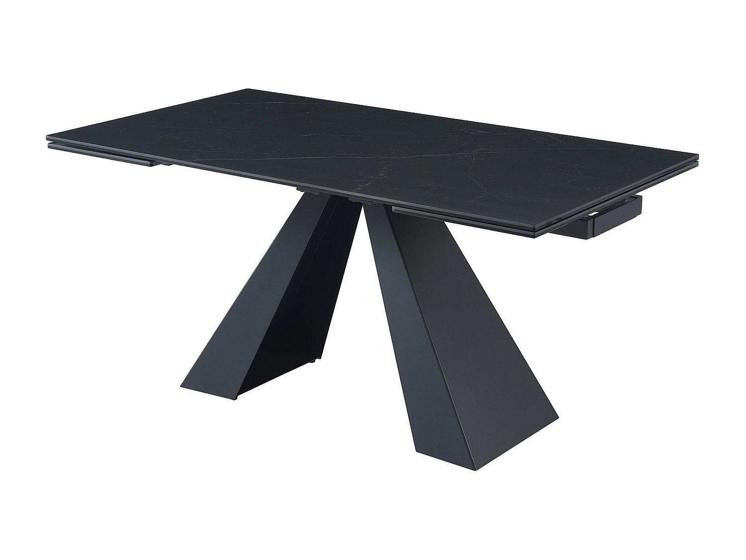 ESSTISCH ausziehbar - 6 bis 10 Personen - Sicherheitsglas, Keramik & Metall - Marmor-Optik Schwarz - LOZIPA - Schwarz, Glas (240/90/76cm) - Vente-Unique