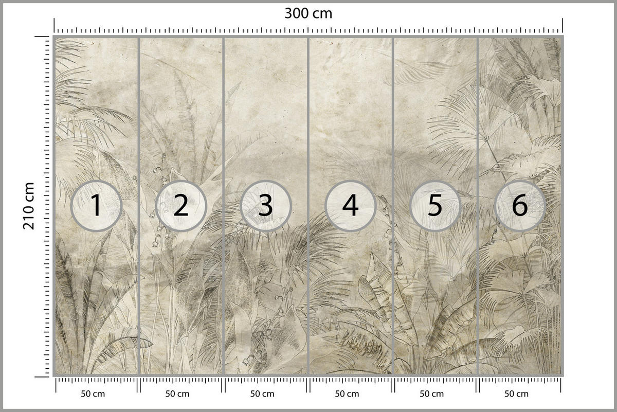 FOTOTAPETE für Schlafzimmer Vintage Botanische Blätter Tropisch 300x210 - Beige/Braun, Papier (300/210cm) - Muralo