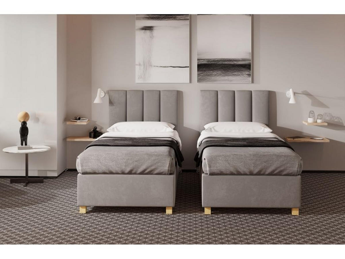 HOTELBETT EUROPA 80x200 cm, Mobil Bett auf Rollen & Koppelbar mit Bonell Matratze, 1 Stück, Grau - Grau, Holz/Buchenholz (80/200cm) - Trada