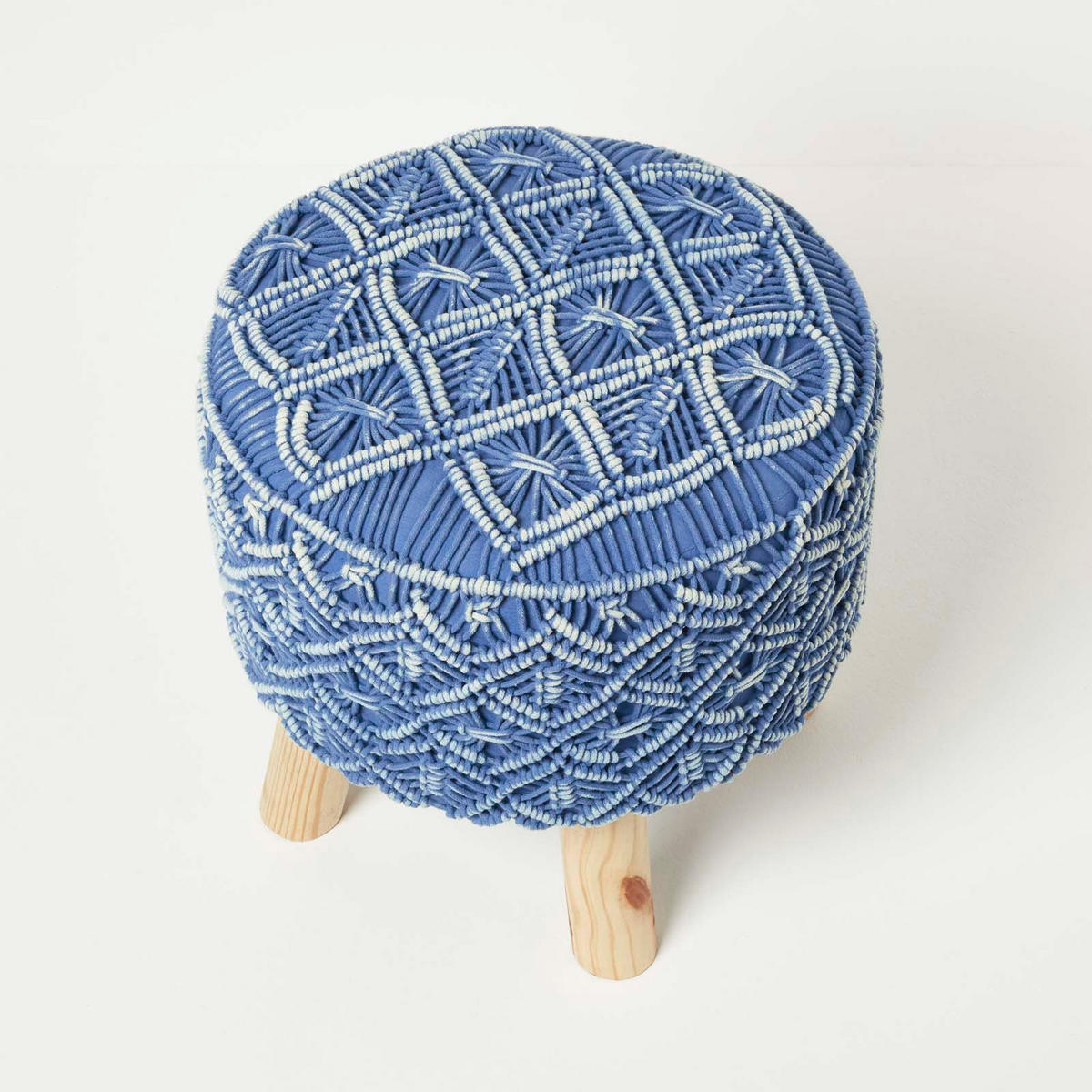 MAKRAMEE-HOCKER Willow blau, 41/41/43 cm - Blau, Textil (41/43/41cm) - Homescapes
