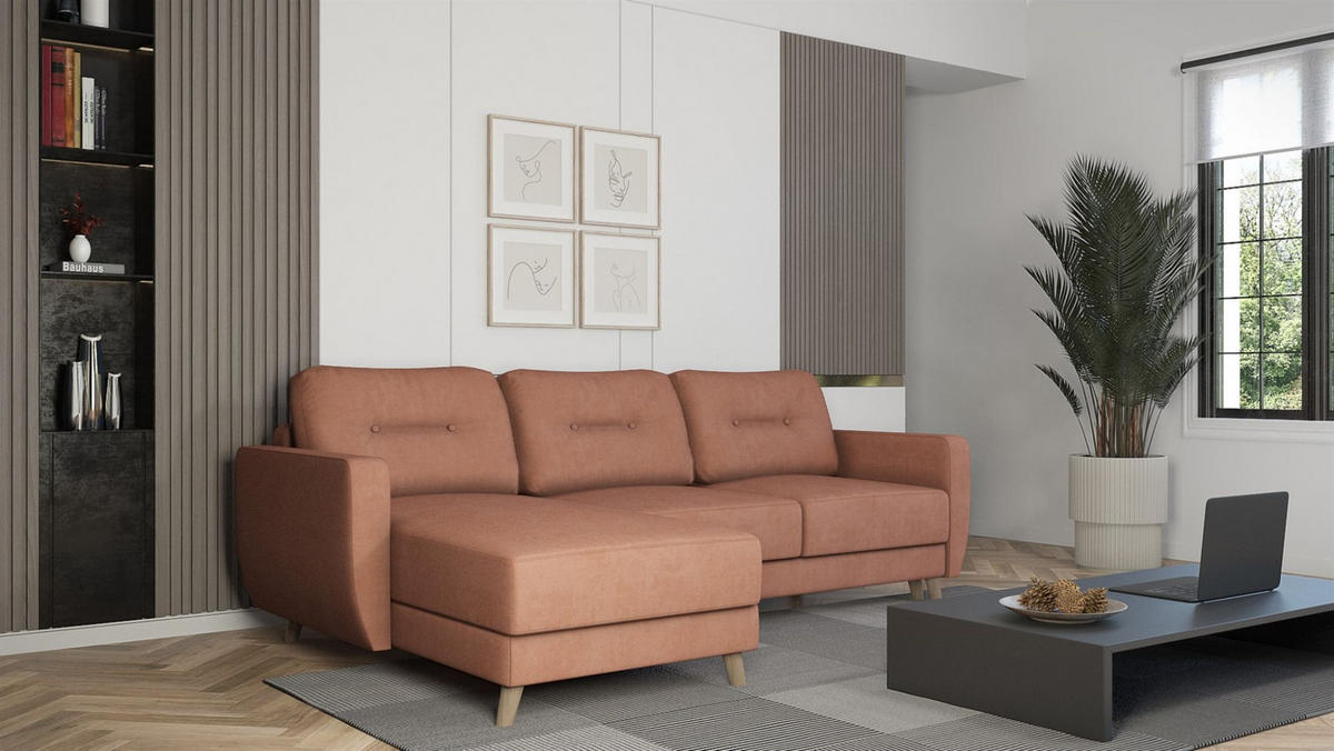 ECKSOFA Marlies In Opera Velvet - Aubergine, Holzwerkstoff/Textil (233/140cm) - Fun Möbel