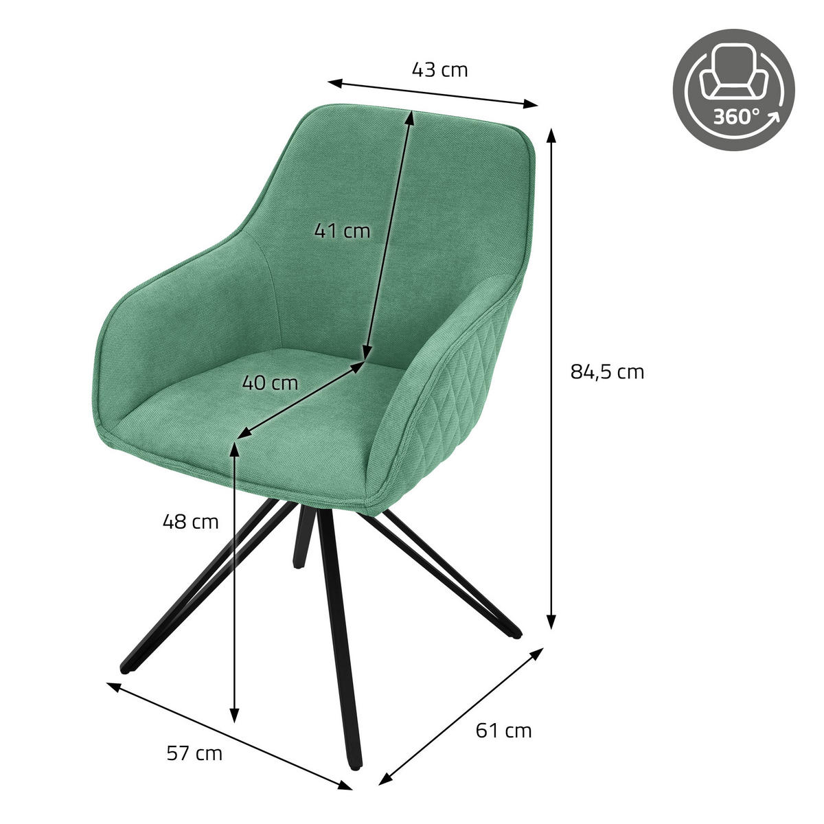 ESSZIMMERSTUHL 4er Set grün - Grün, Textil (61/84.5/57cm) - ML-DESIGN