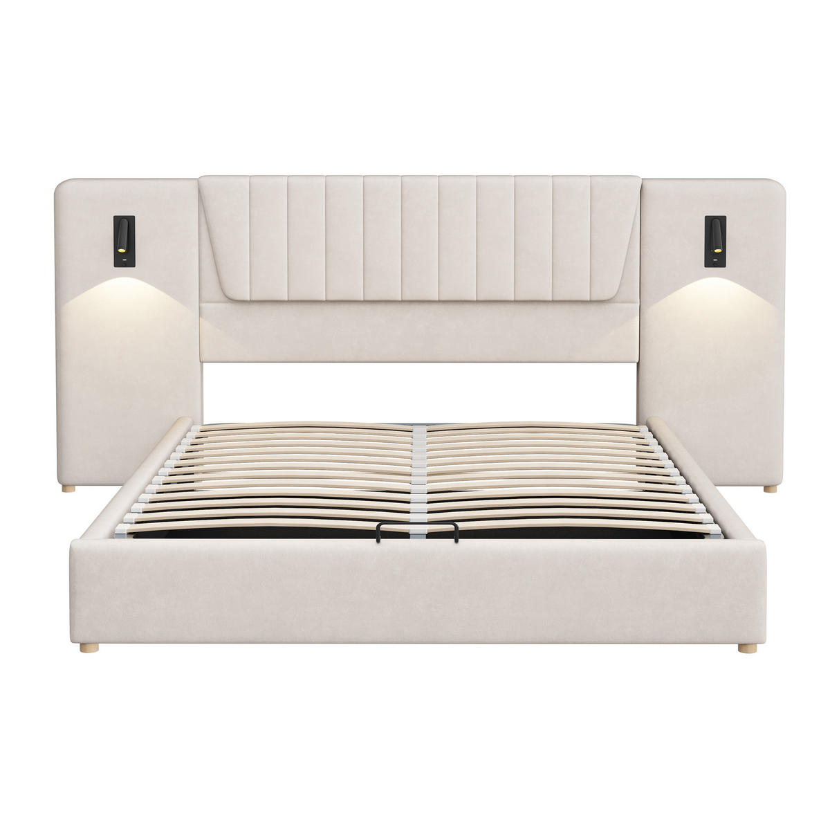 POLSTERBETT mit Stauraum und USB 180x200 cm Samt Beige - Beige, Metall (180/200cm) - Meubliv