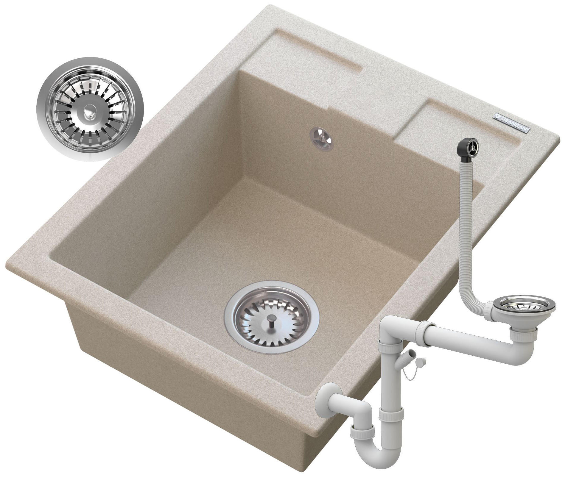 GRANITSPÜLE Samos mit Siphon - Beige, Kunststoff/Stein (40/18/50cm) - Granitan