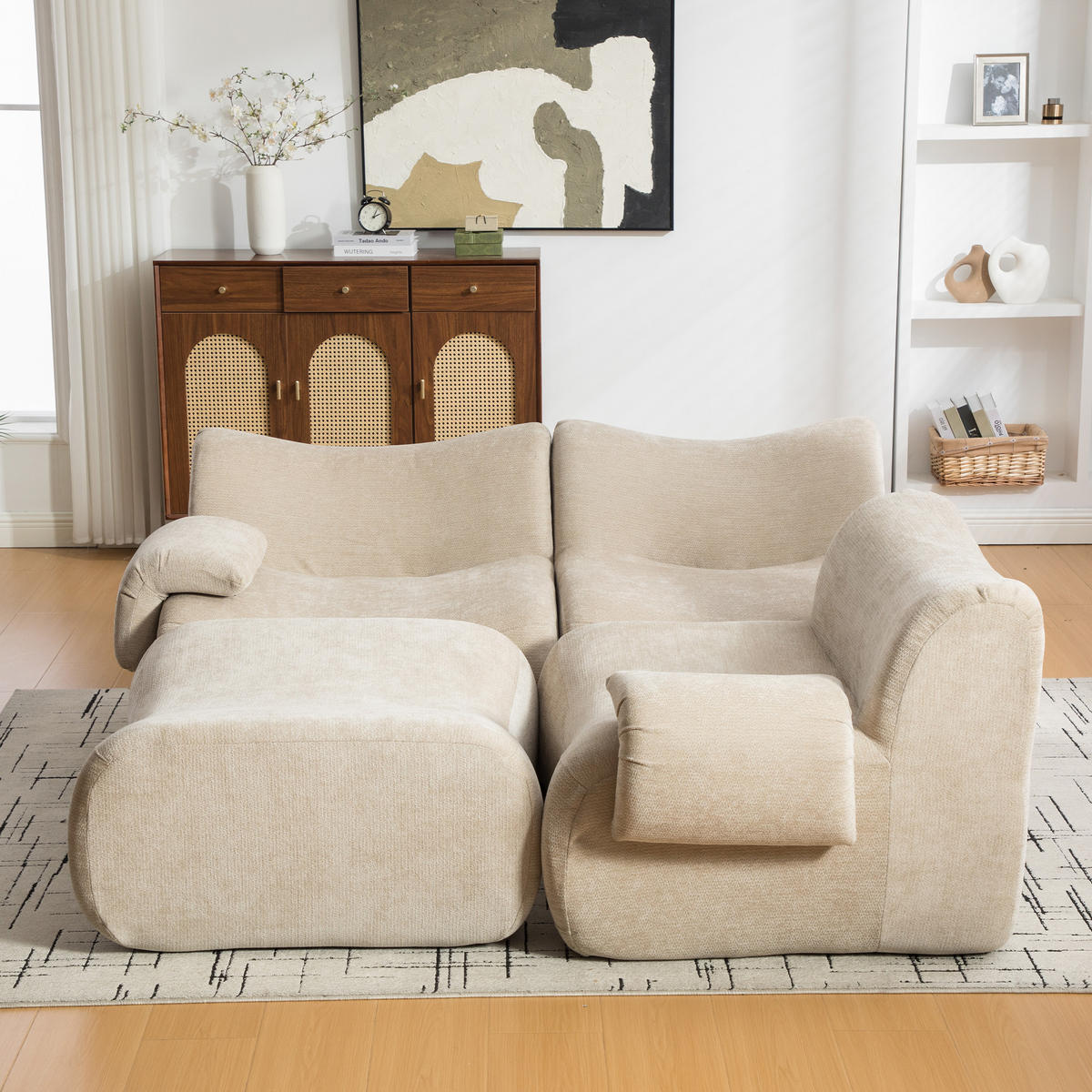 ECKSOFA 284.5/181/72.5 cm Hellkhaki Chenille mit 1 Fußhocker - Kaschmir/Graubraun, Textil (284.5/181cm) - Oxeza