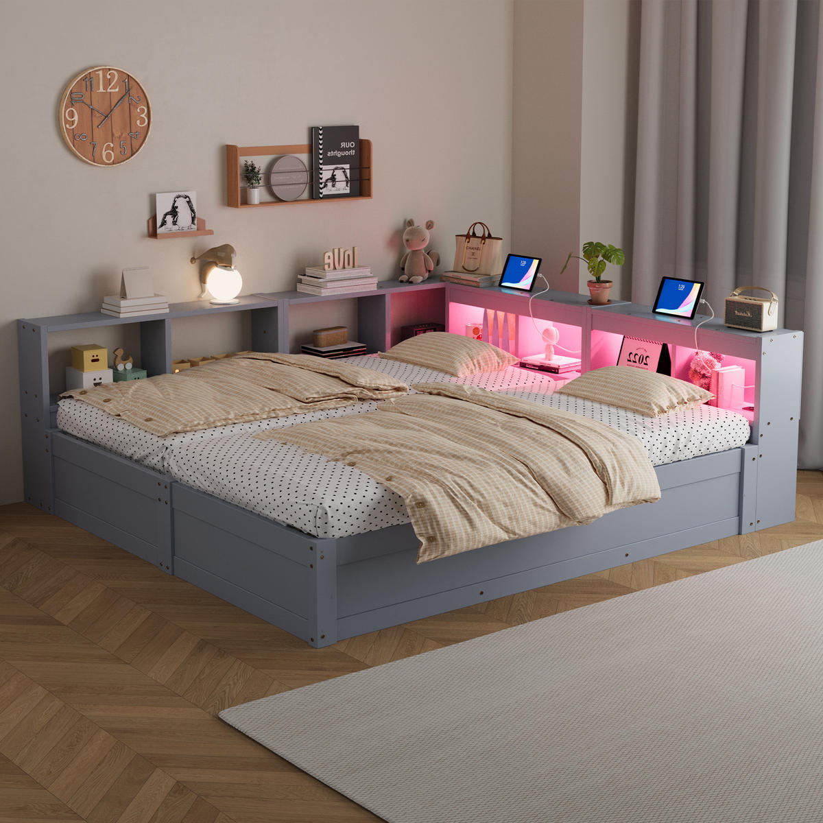 BETT multifunktional 90/180x200 cm Grau 3-tlg. - Grau, Holzwerkstoff (90/200cm) - Meubliv
