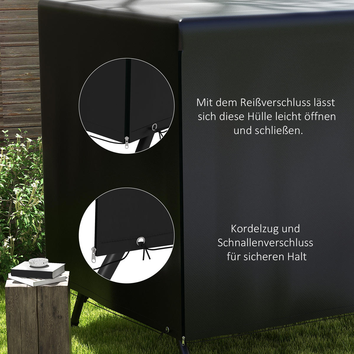GARTENMÖBELABDECKUNG DE-07077 wetterfest, XL, für Hollywoodschaukel Schwarz - Schwarz, Kunststoff (155/150/215cm) - ComfortXL