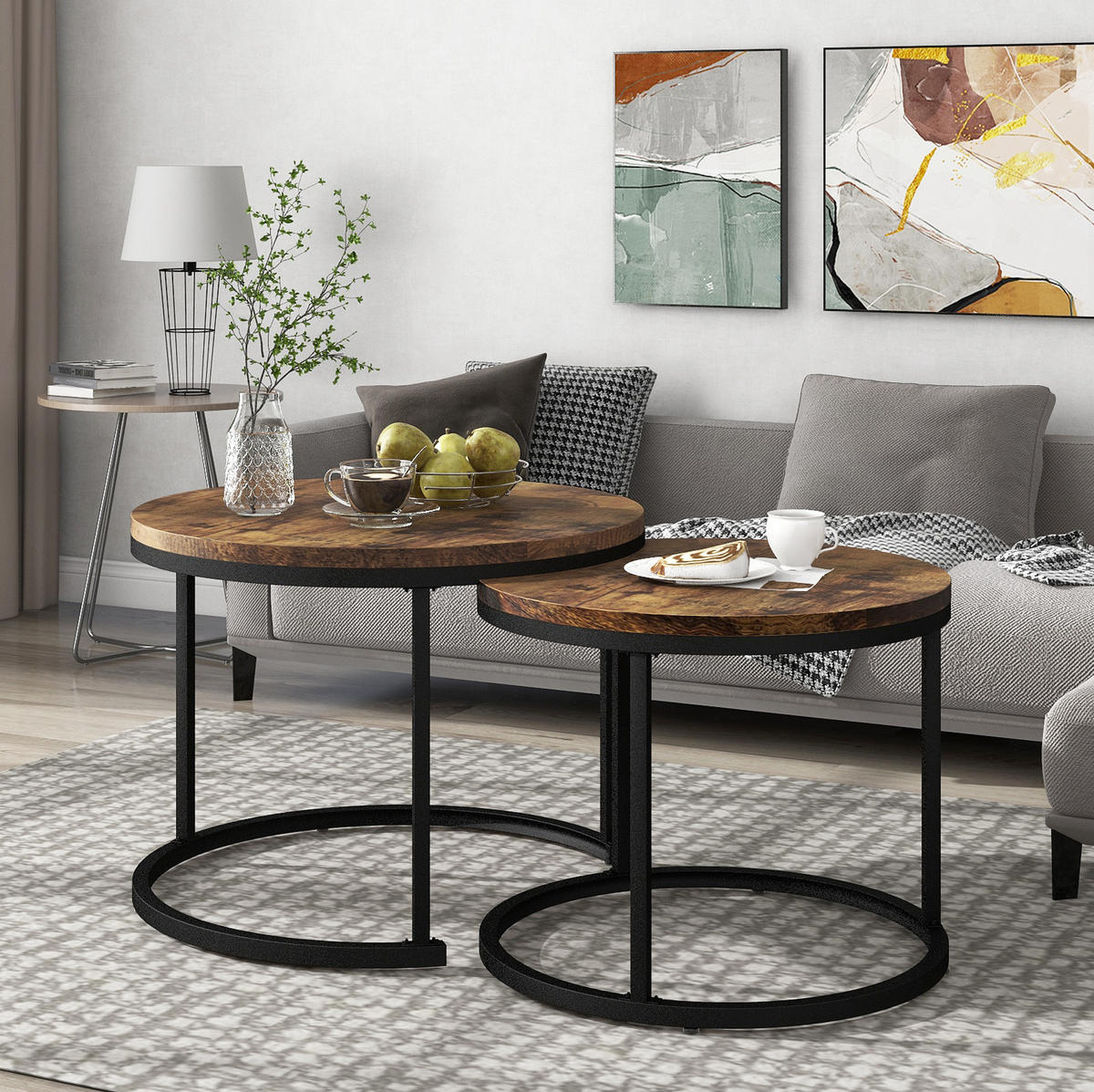 COUCHTISCH-SET aus MDF 50x70,5 cm und 45,5x44 cm Braun verschachtelbar mit Metallgestell - Braun, Holzwerkstoff (70.5/70.5/50cm) - Modfu