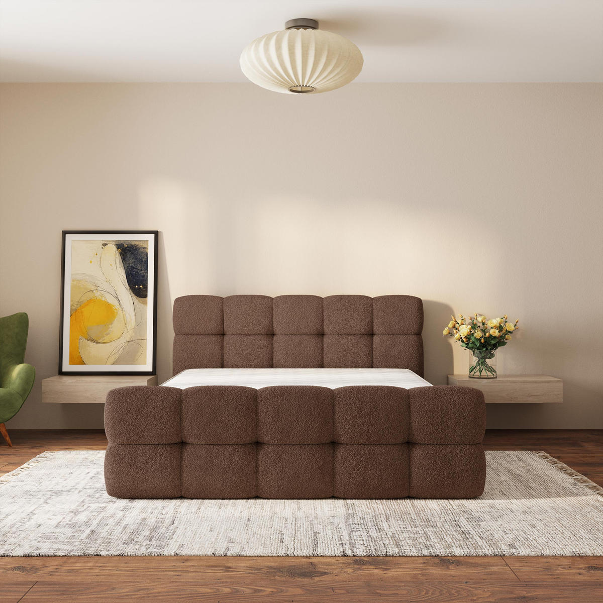ČALOUNĚNÁ POSTEL ELIZJA 120x200 cm, s úložným prostorem, Hnědá - QUELLE 25 - hnědá, dřevo/textil (120/200cm) - MASSENO
