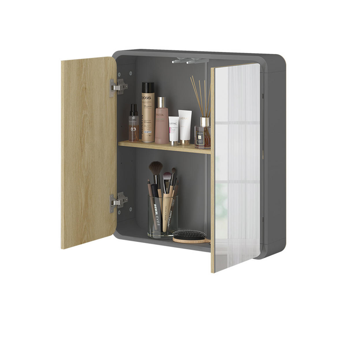 KOUPELNOVÁ ZRCADLOVÁ SKŘÍŇKA Arla Antracit - antracitová/barva dubu, kompozitní dřevo (60/60/12cm) - Vicco
