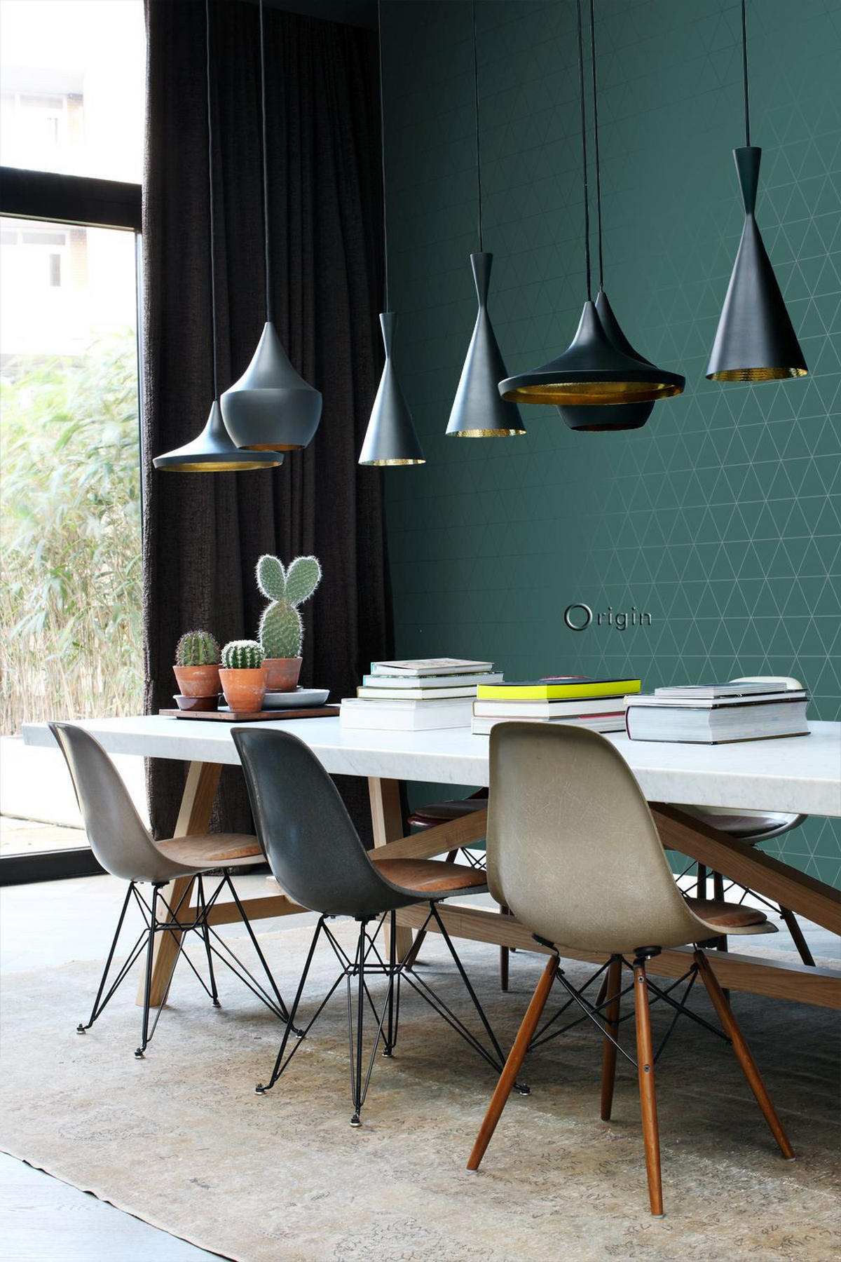 TAPETE grafische Dreiecke 53 cm x 10.05 m - Grün, Papier (53/1000cm) - Origin Wallcoverings