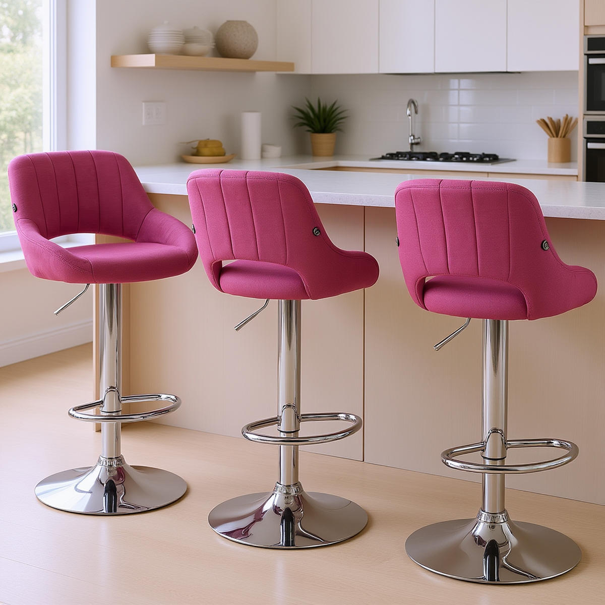 BARHOCKER 2er Set Milos Stoff C lila - Chromfarben/Lila, Textil/Metall (47/106/48cm) - TPFLiving