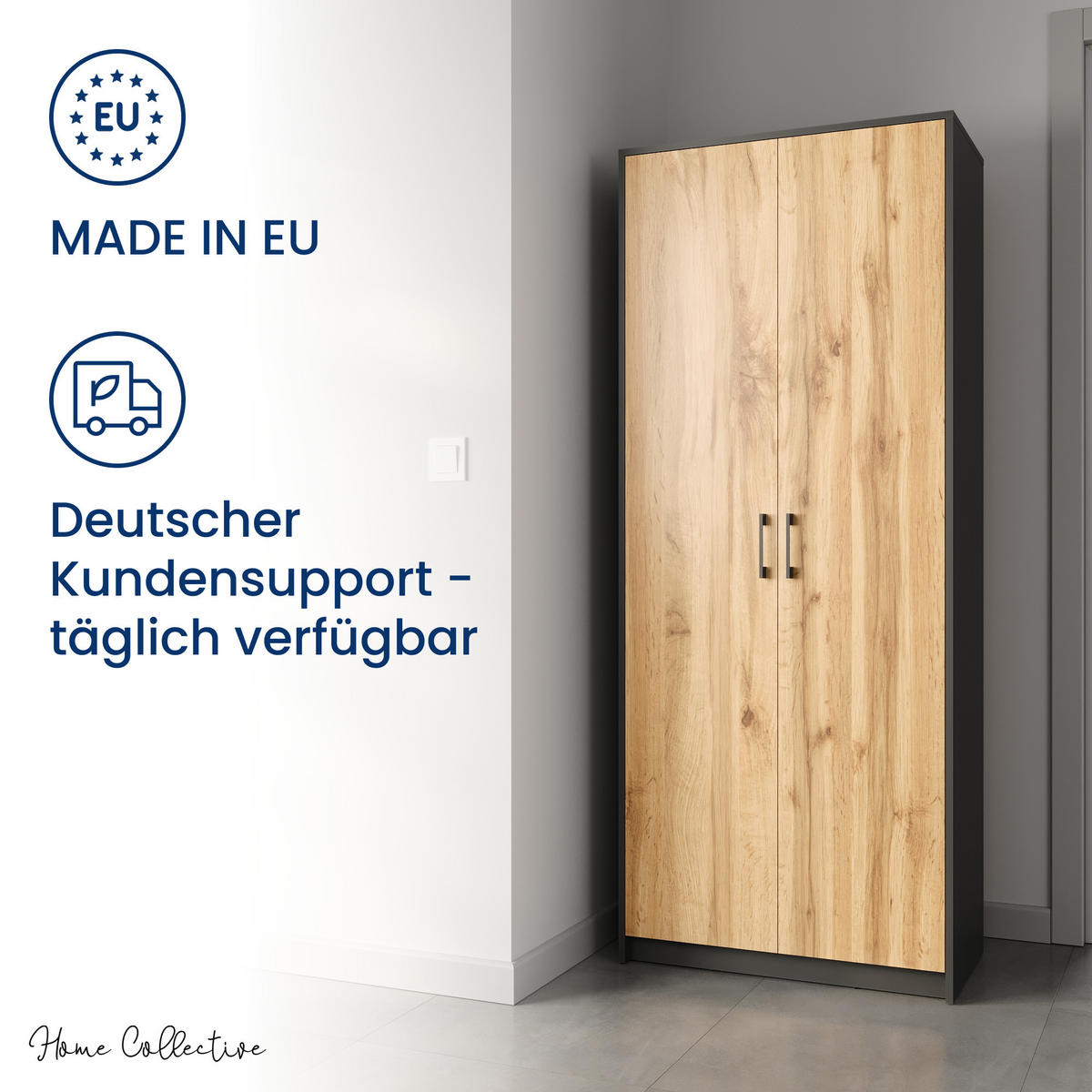 MEHRZWECKSCHRANK mit 5 Fächern und 2 Türen in Graphit / Eiche - Eichefarben/Graphitfarben, Holzwerkstoff (74/180/35cm) - Home Collective