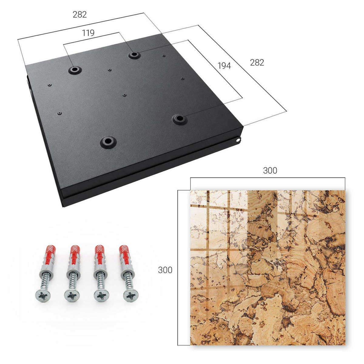 SCHLÜSSELBOX Schwarz 30x30 cm- Türöffnung nach rechts - Korknatur - Braun, Metall (30/30/5cm) - TULUP
