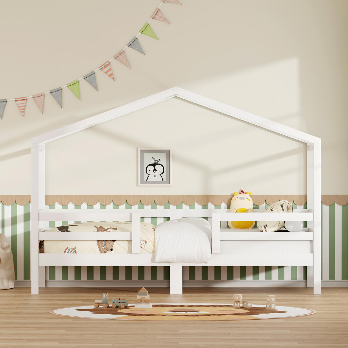 HAUSBETT 90/200 cm mit Rausfallschutz, DE-41909, in Weiß - Weiß, Holzwerkstoff (90/200cm) - ComfortXL