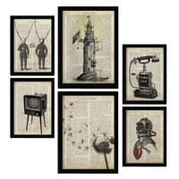 POSTER Set Mit 6 Vintage-Ästhetik Größe A3 & A4 Schwarzer Rahmen - Schwarz, Papier (29.7/1cm) - Nacnic