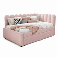 POLSTERBETT 140/200 mit Ausziehbett und L-förmiger, gepolsterter Blütenrückenlehne aus Samt in Rosa - Rosa, Holzwerkstoff/Textil (140/200cm) - EVRYAE