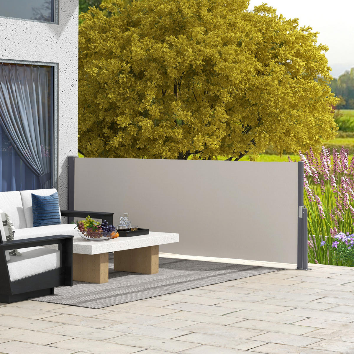 SEITENMARKISE, Hellgrau, 300L x 100H cm/300L x 140H cm, Polyesterstoff, Metall - Hellgrau, Kunststoff (3.5/100cm) - Outsunny