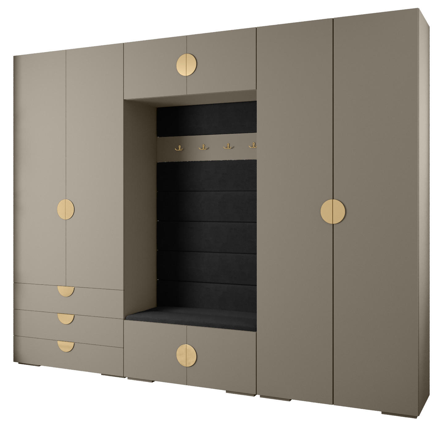 Abiks Möbel Garderoben-Set Kaschmir, Schwarz, Gold 300x236.7x47 cm