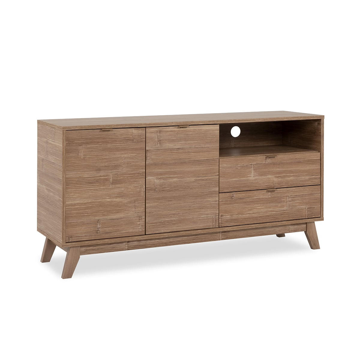 TV-MÖBEL mit 2 Türen, 2 Schubladen und 1 Nische Holzdekor L140 cm - Budapest - Braun, Holzwerkstoff (40/70/5.5cm) - Calicosy