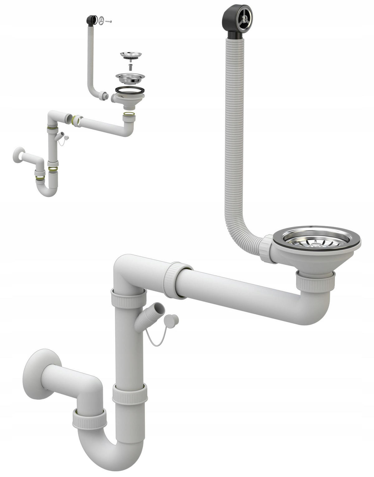 SPÜLBECKEN Trendy mit Batterie Siphon - Weiß, Kunststoff/Stein (76/44/16cm) - Granitan