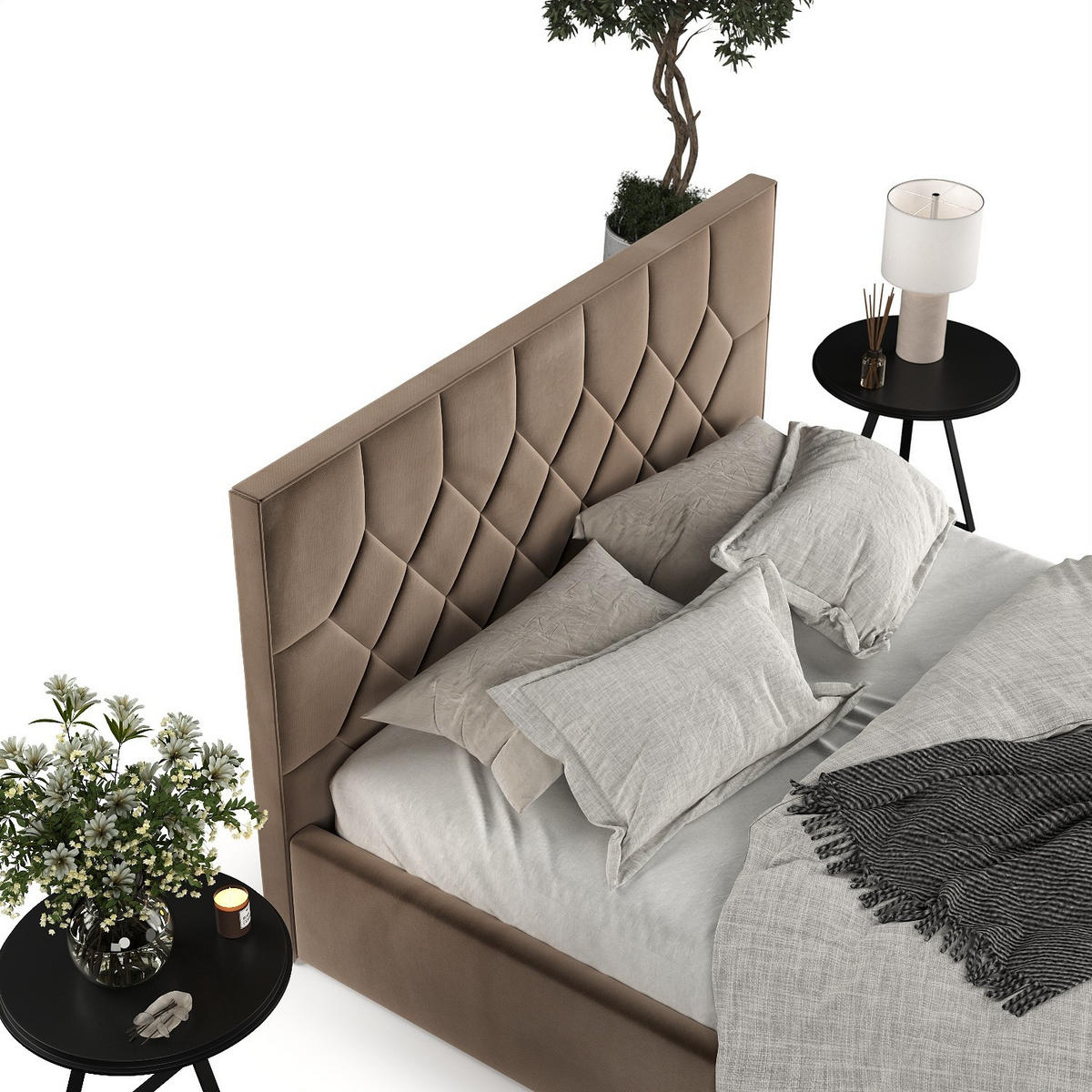 POLSTERBETT Brisa 180/200 cm Braun im Paros Stoff - Schwarz/Naturfarben, Holz/Holzwerkstoff (180/200cm) - AltaBeds